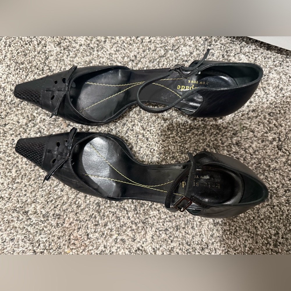 Kate Spade black kitten heel black leather shoes, women's size 8.5 - Picture 4 of 15